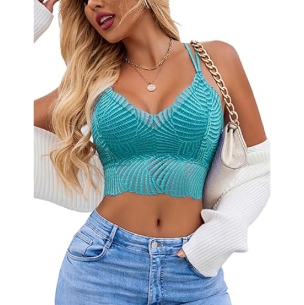💕Lace Bralette V Neck Camisoles Racerback Adjustable Strap Crop Top Appl